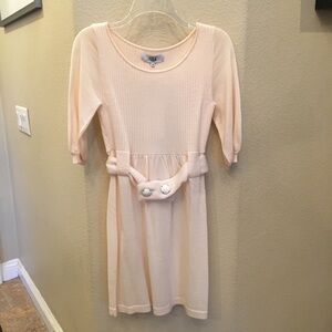 NWT~TIBI Women Cream 100% Merino Wool Embellish Button Belted Dress Size Xsmall